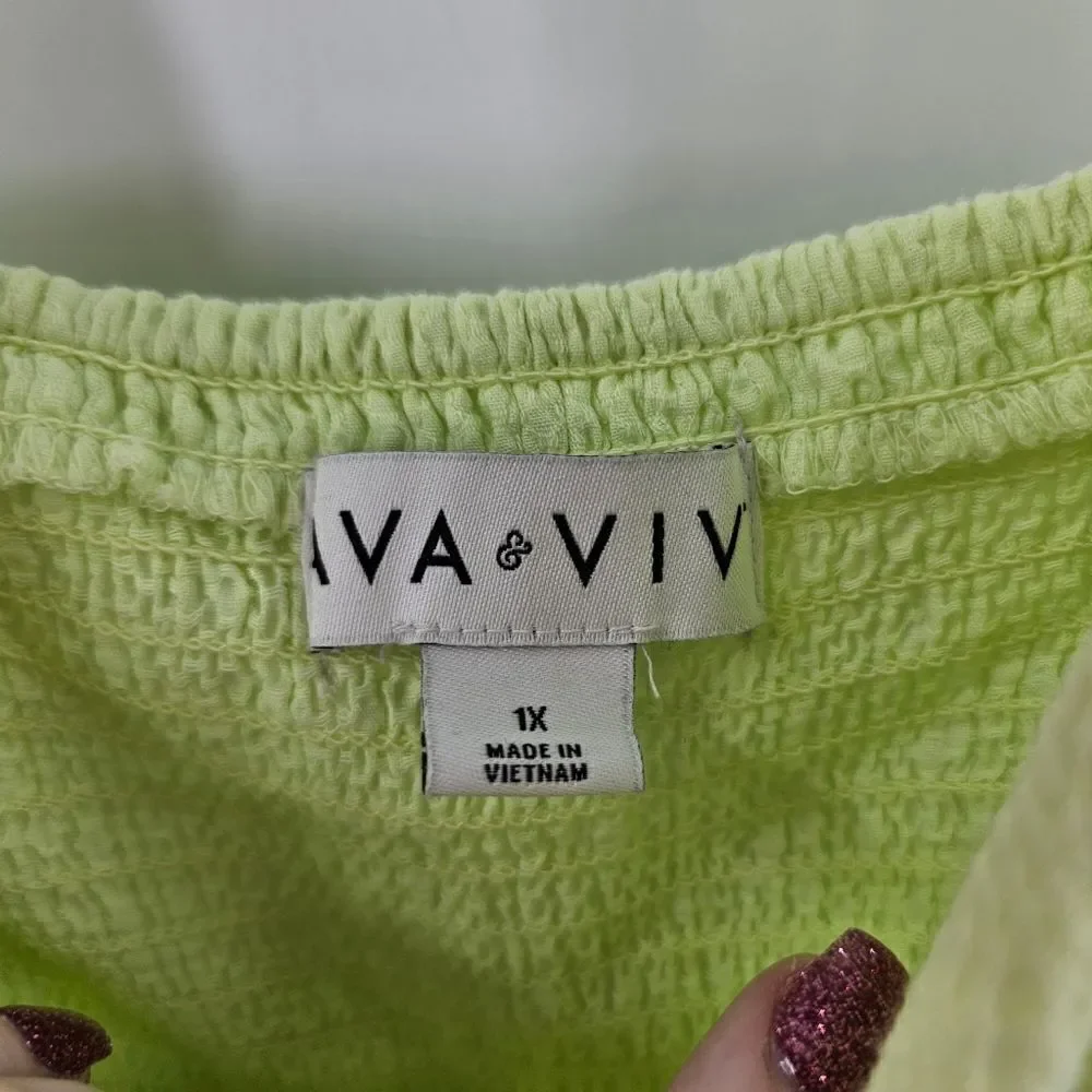 Ava & viv dress 1x green summer vacation tie back plus size